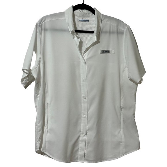 Columbia PFG women's size XL white button front pockets short sleeve top - Picture 1 of 12